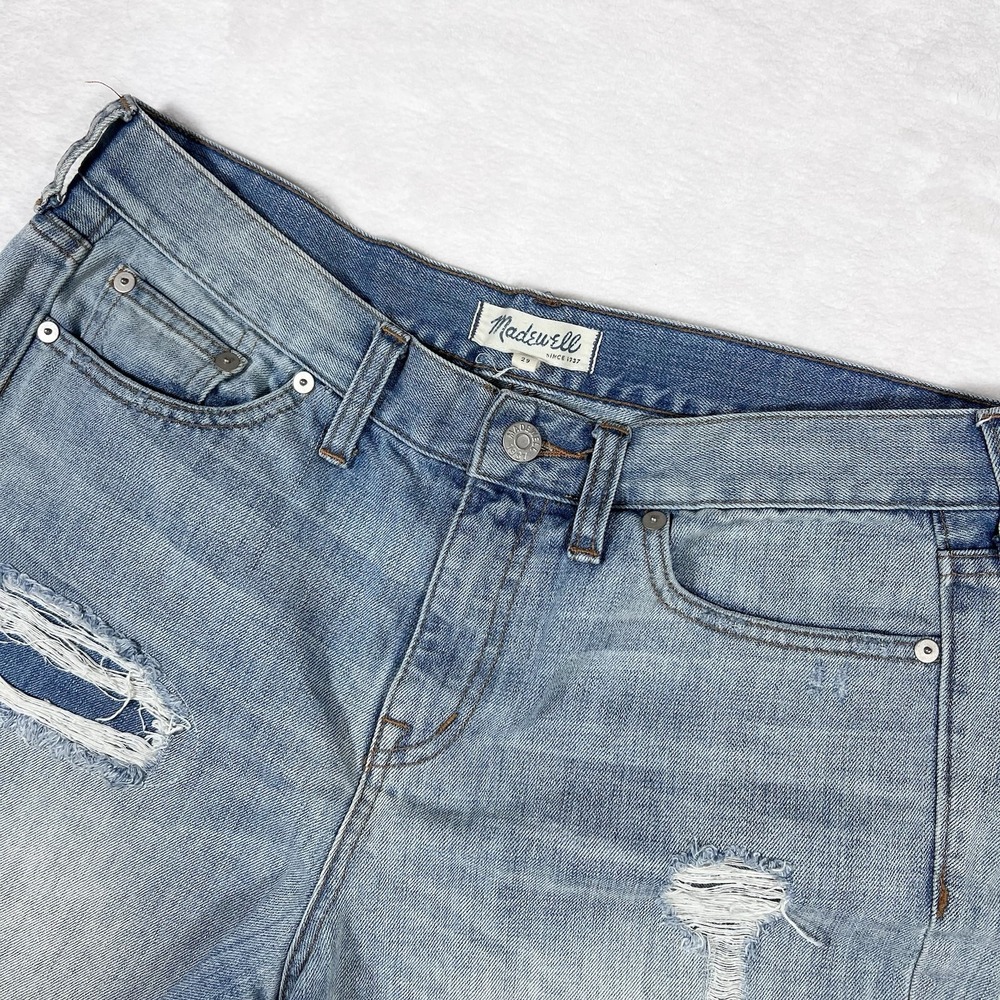 Madewell Distressed‎ Light Blue Denim Raw Hem Rip & Repair Sz 29 Grunge Y2K